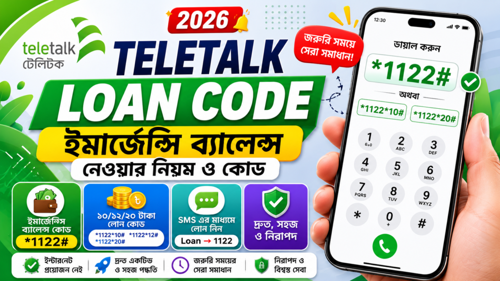 Teletalk Loan Code 2026 | টেলিটক ইমার্জেন্সি ব্যালেন্স নেওয়ার নিয়ম